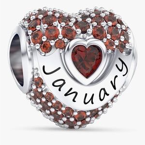 January birthstone Silver Heart Charm with Red CZ fits all Pandoras